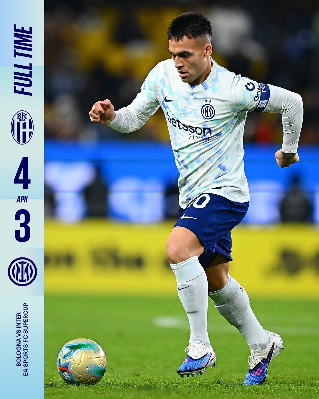 博洛尼亚4比3国际米兰  2025年的国际米兰意大利杯：半决赛负于AC米兰意甲：