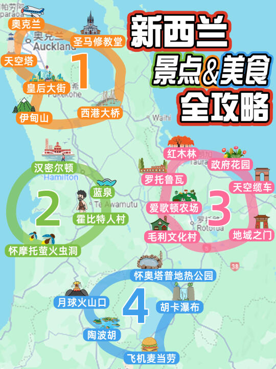 新西兰|北岛景点&美食J人攻略（附手绘图）