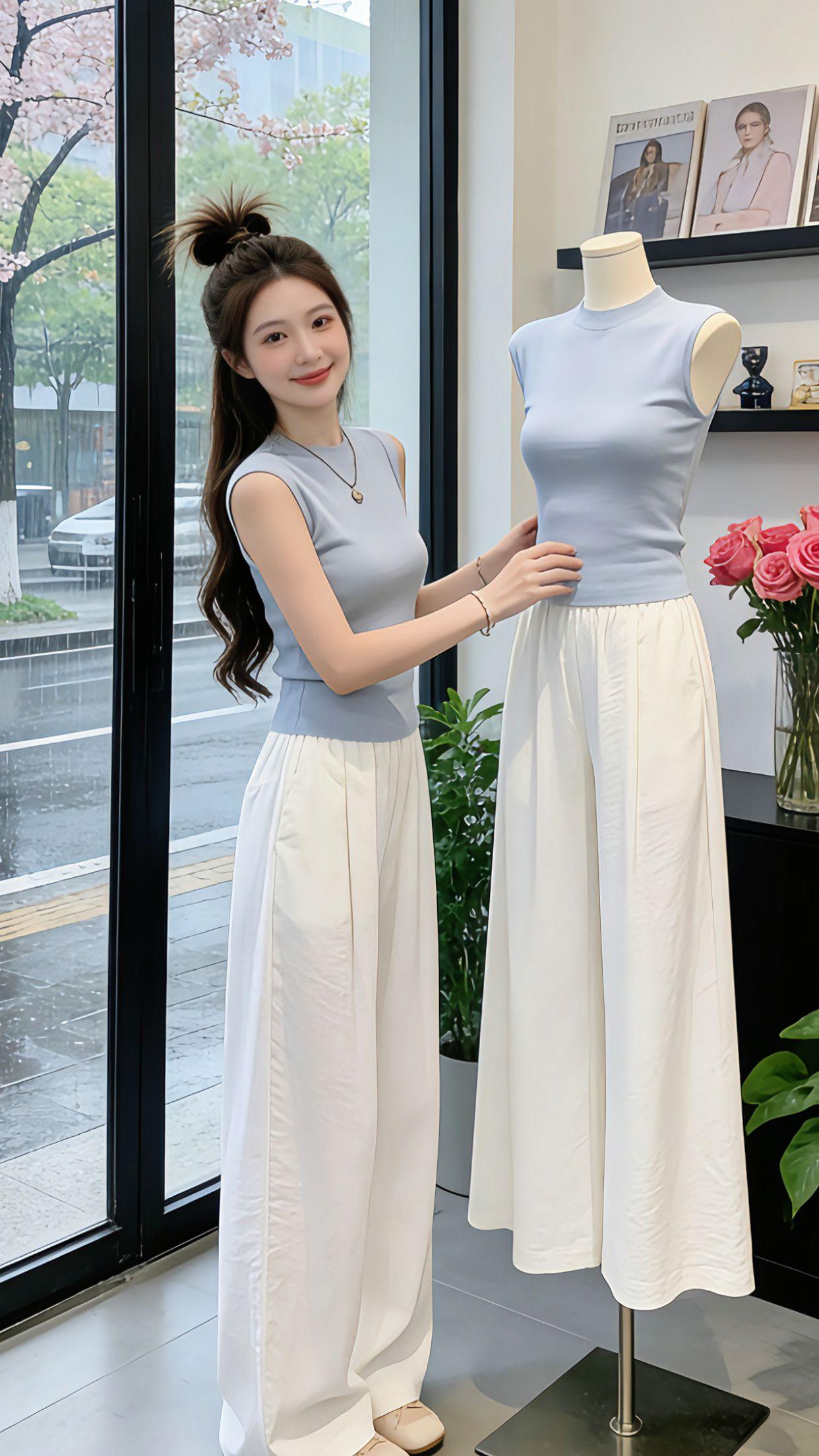 春日的温柔氛围感，被这套茶系穿搭狠狠拿捏了！Danny上身的春夏两件套，奶蓝针织