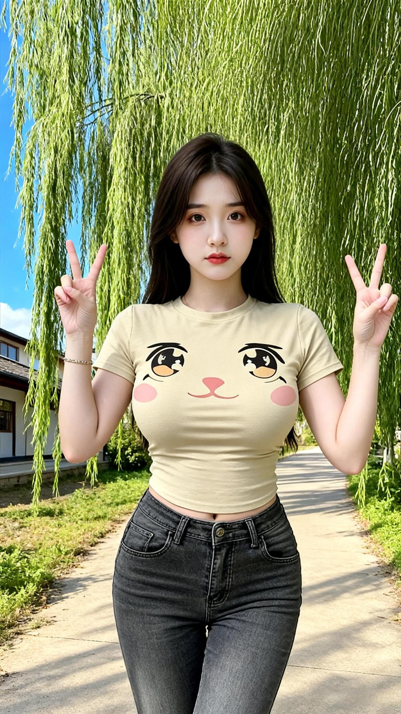 元气满满的一天，从可爱的猫头T恤开始！🐱💕