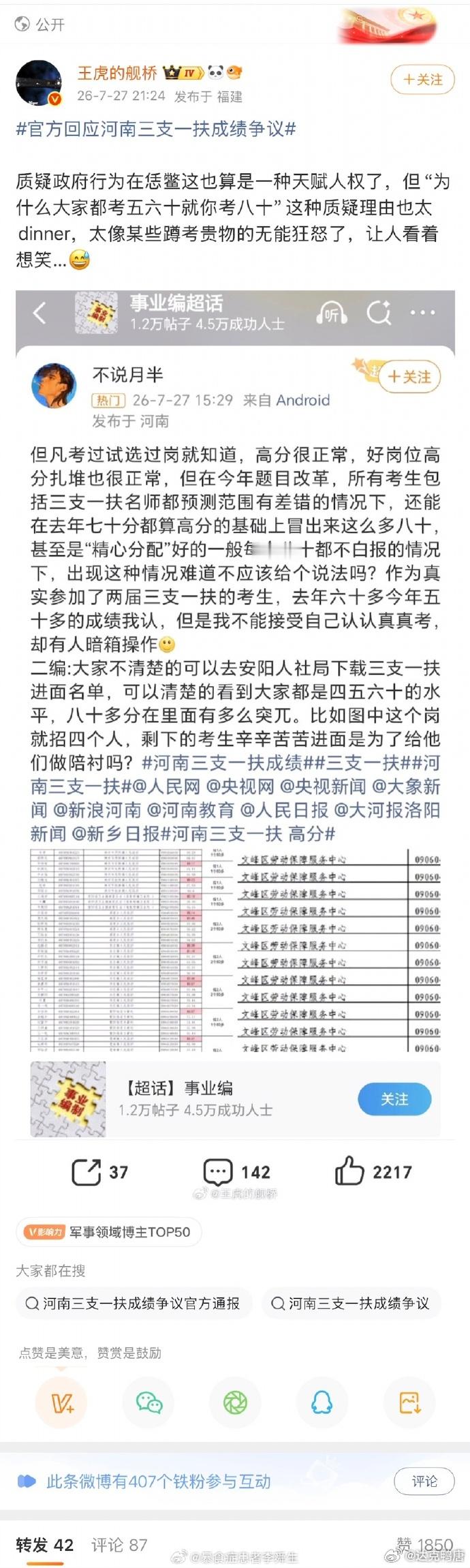 河南三支一扶考试存规模性组织作弊 唉，幸好没去唉，既得利益者唉，简单唉，无能狂怒