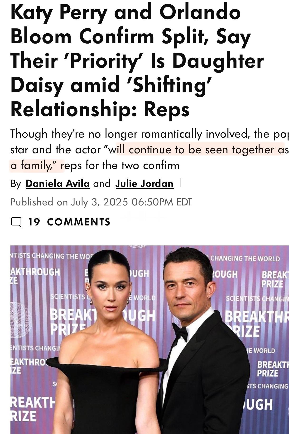 “水果姐”Katy Perry和“开花”Orlando Bloom确认分开‼️他
