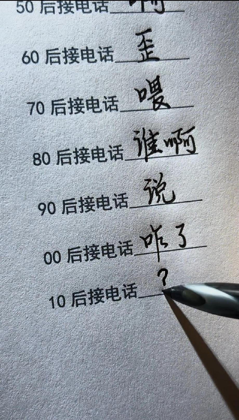  从50后到10后接电话的变化，最后一句太真实，你中枪了吗？