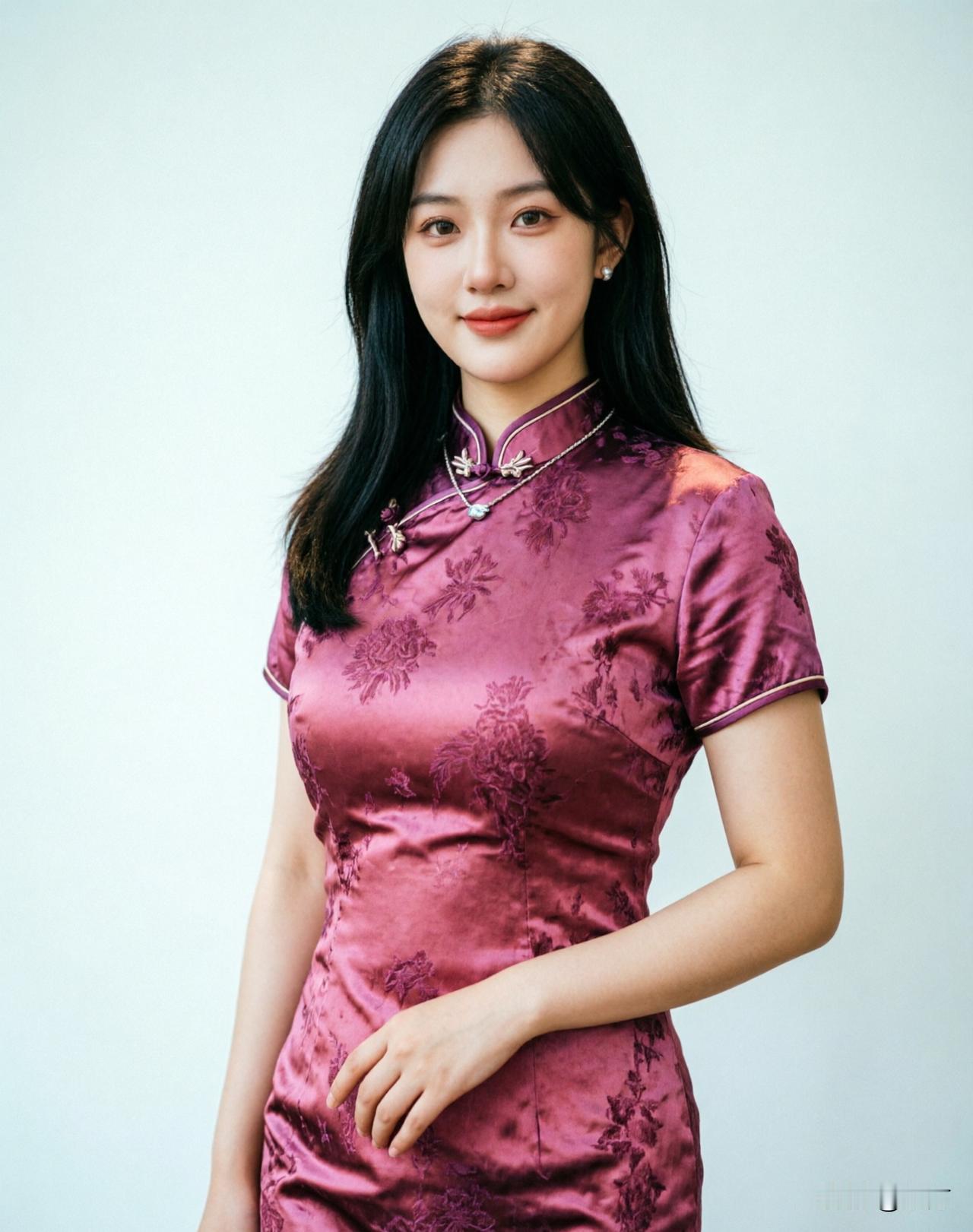 优雅东方美人，紫罗兰旗袍，气质非凡！