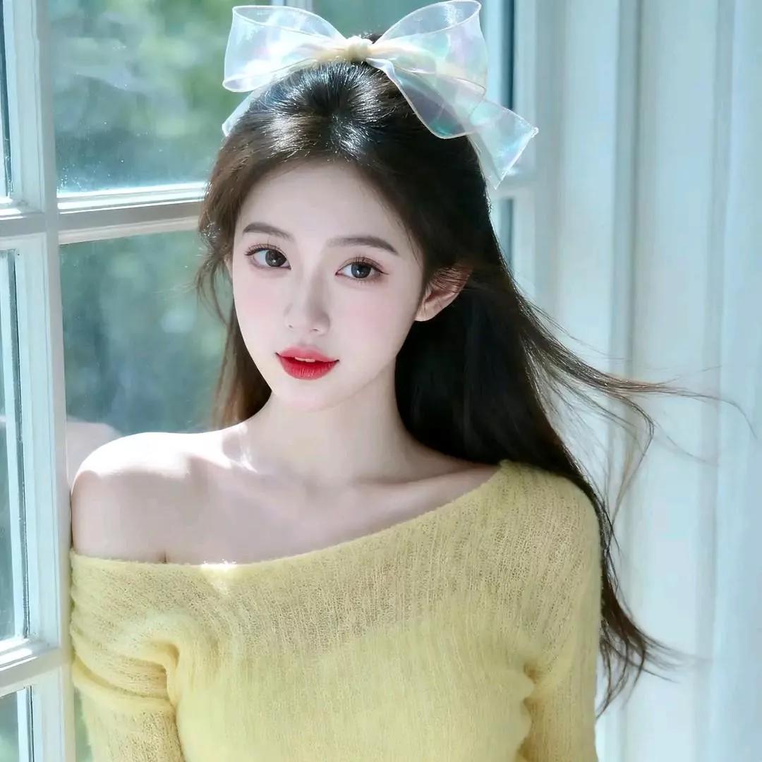 清新少女风，黄色毛衣搭配蝴蝶结发饰，元气满满！淡淡的粉色毛衣 毛衣粉色 温柔粉色