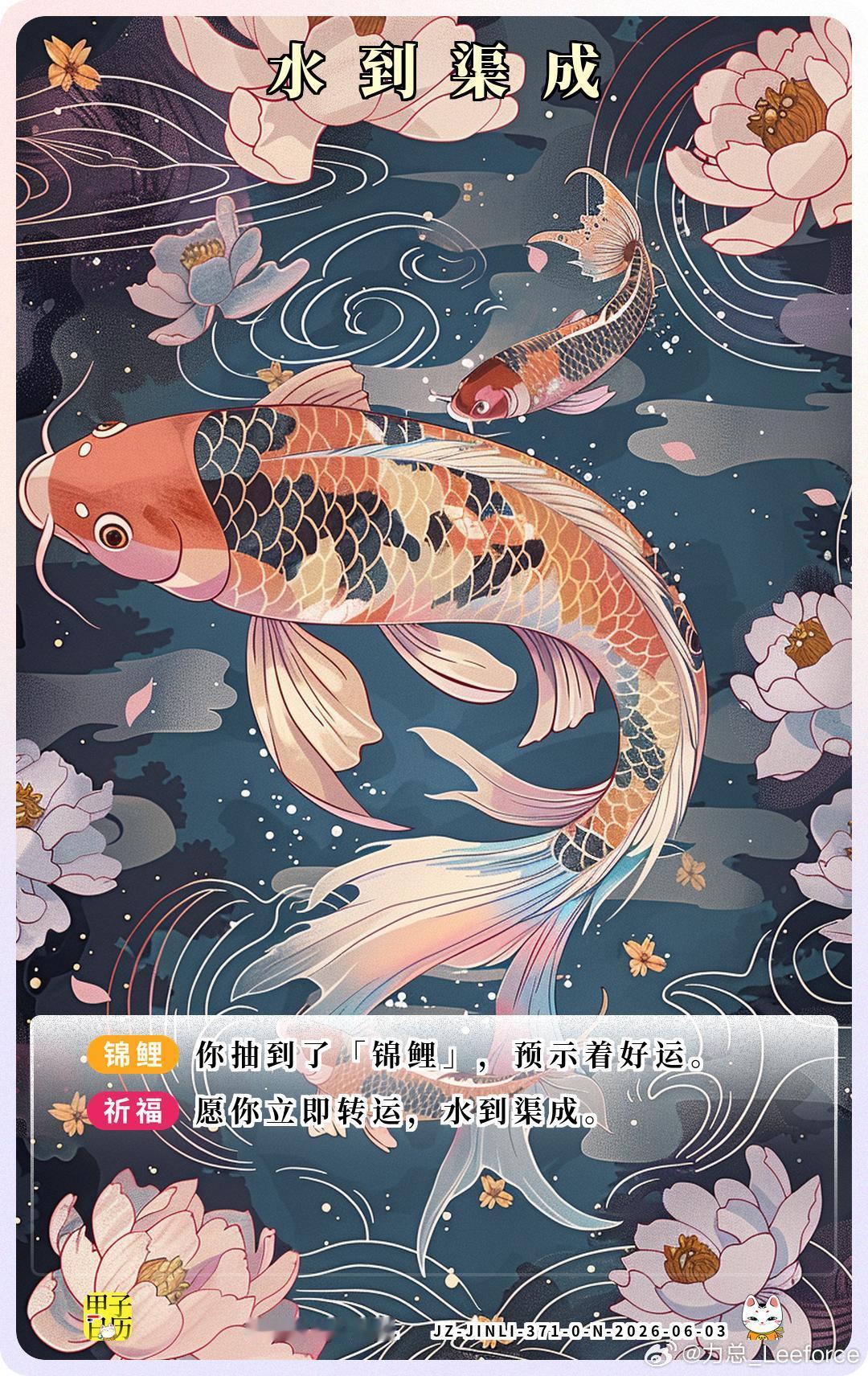 锦鲤 愿你立即转运，水到渠成。
