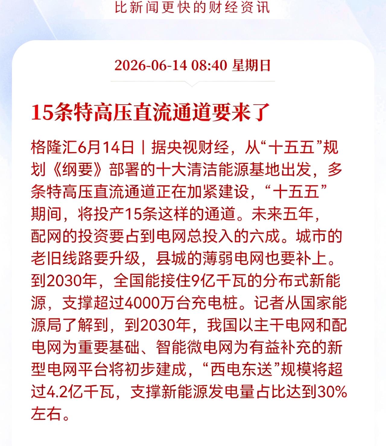 好消息！重大好消息！
特高压板块迎来重大利好消息！
15条特高压直流通道要来了，