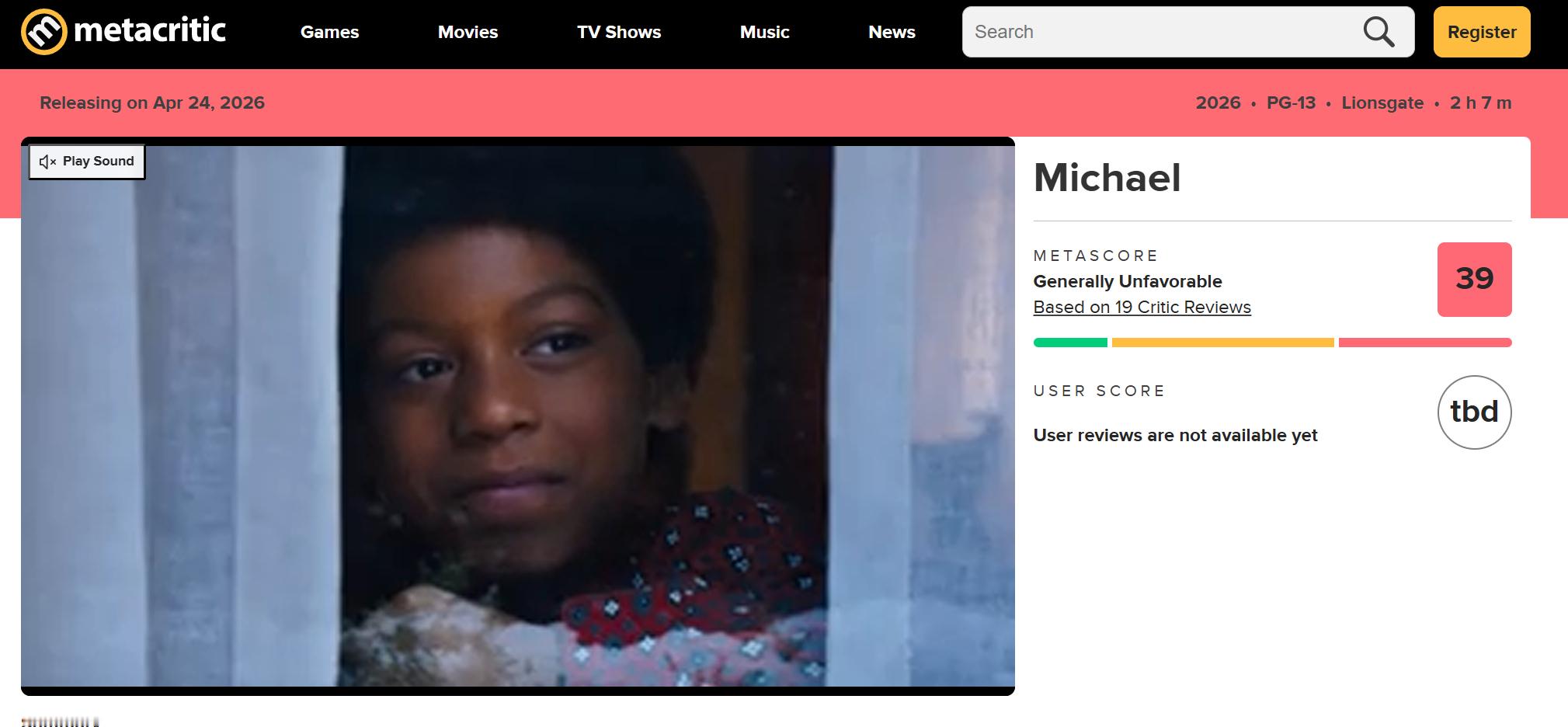 TNABO 《迈克尔·杰克逊：巨星之路》烂番茄开局27%（41评），MTC综评3