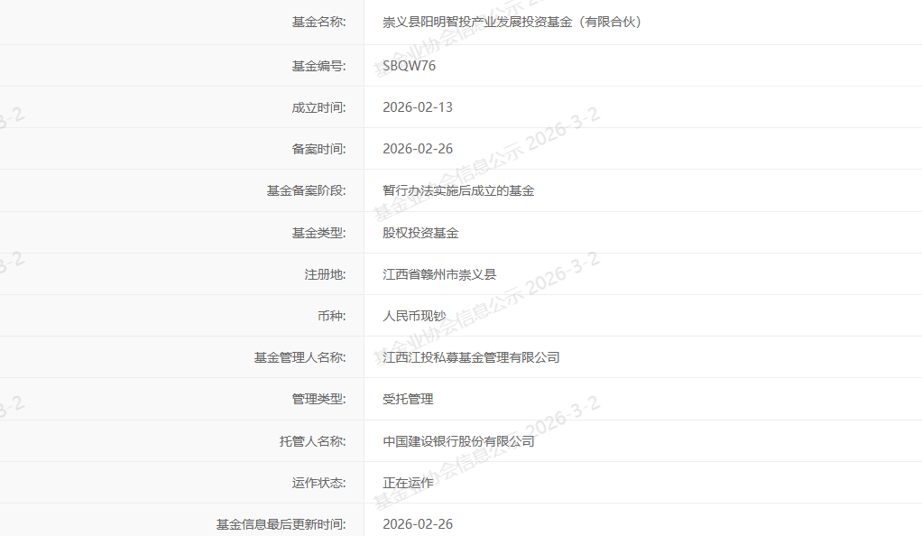 赣州市崇义基金完成备案