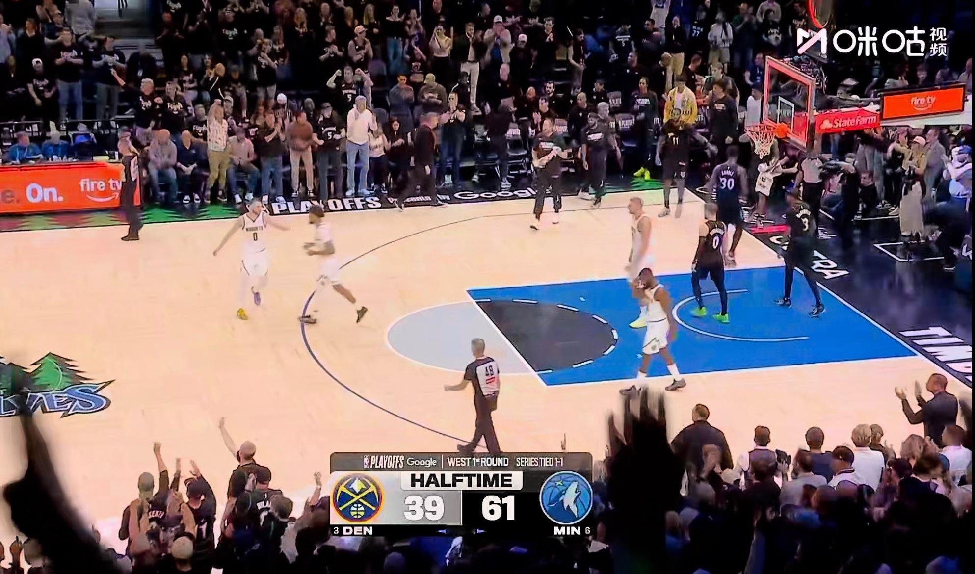 掘金半场不到40分，森林狼疯狂蹂躏掘金。 掘金vs森林狼