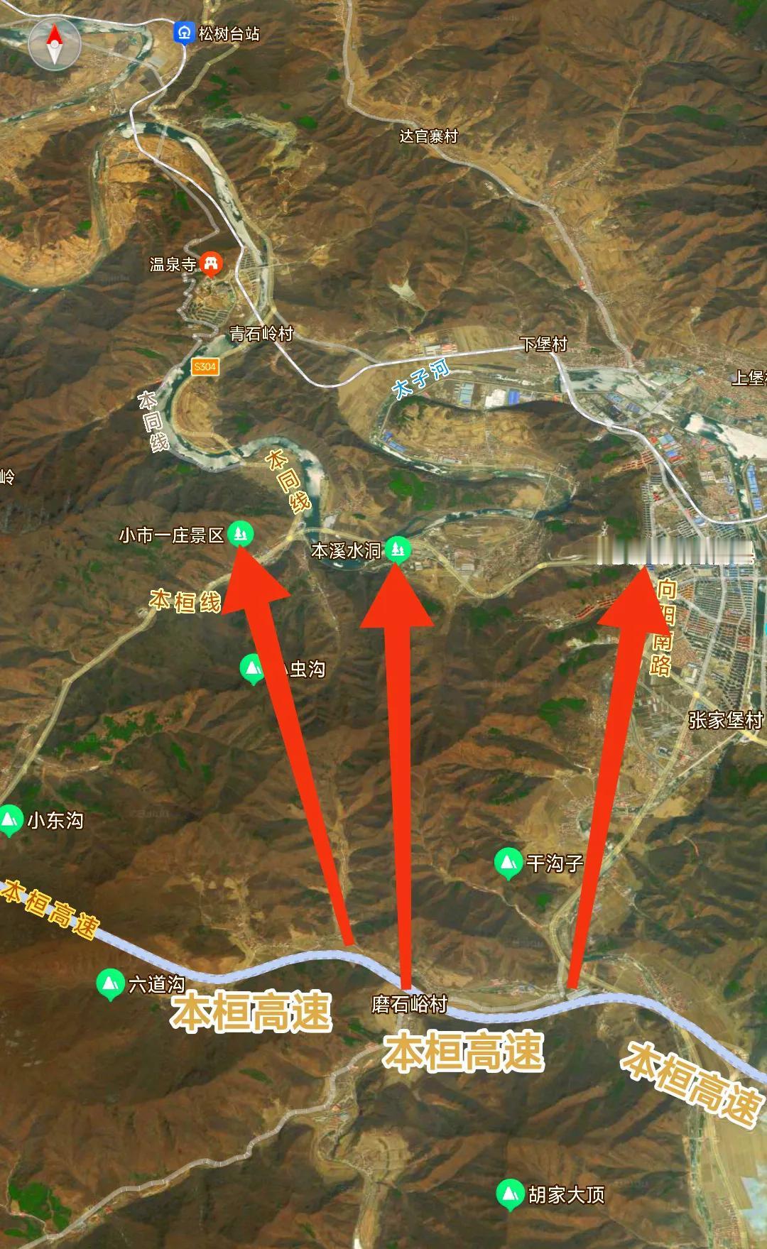 等到2025年本桓高速公路通车后，我相信本溪的旅游发展能上一个台阶。从图上可以很