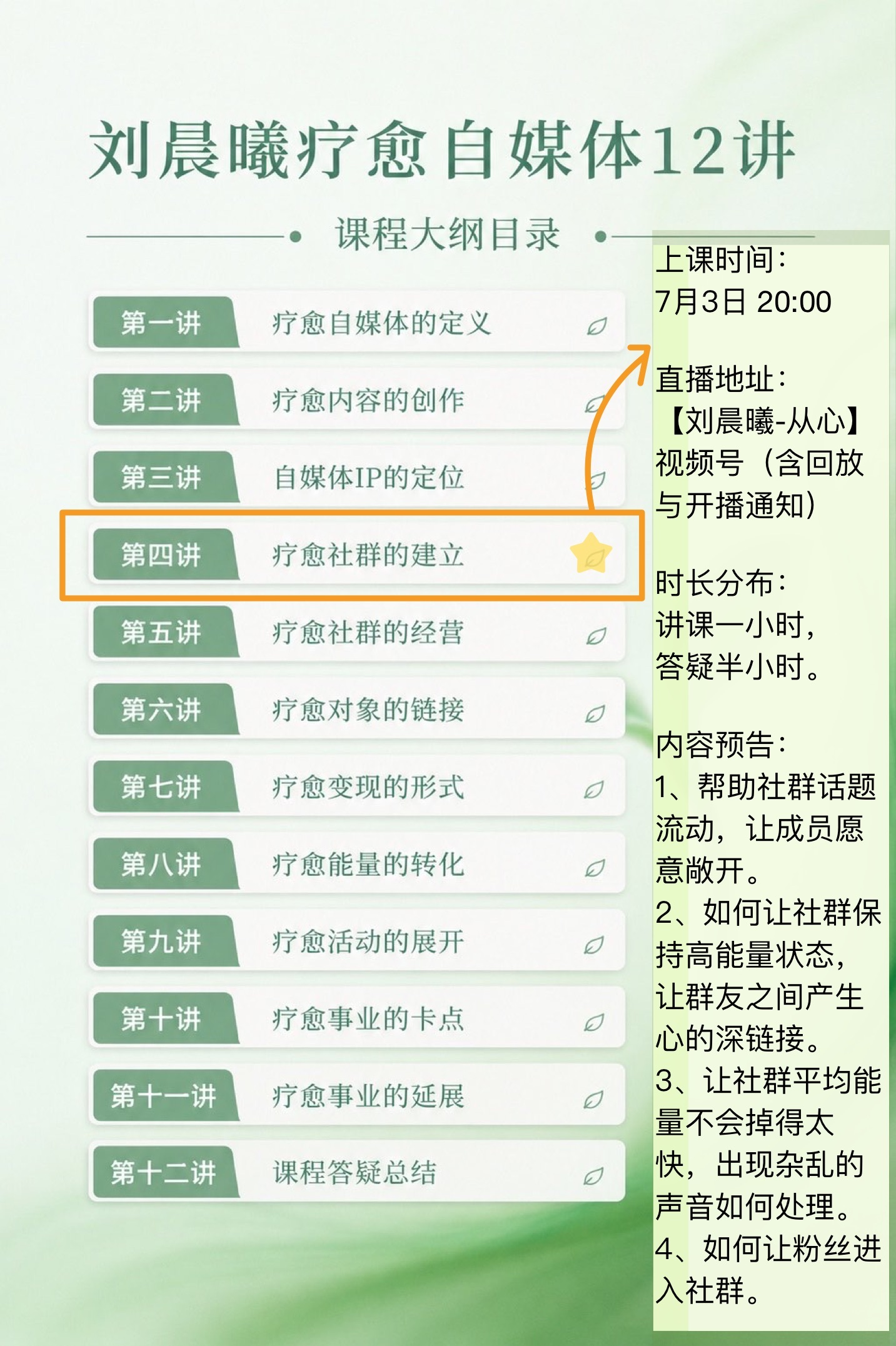 今晚八点准时上课，如何建立、经营一个高能量疗愈社群。晨曦说