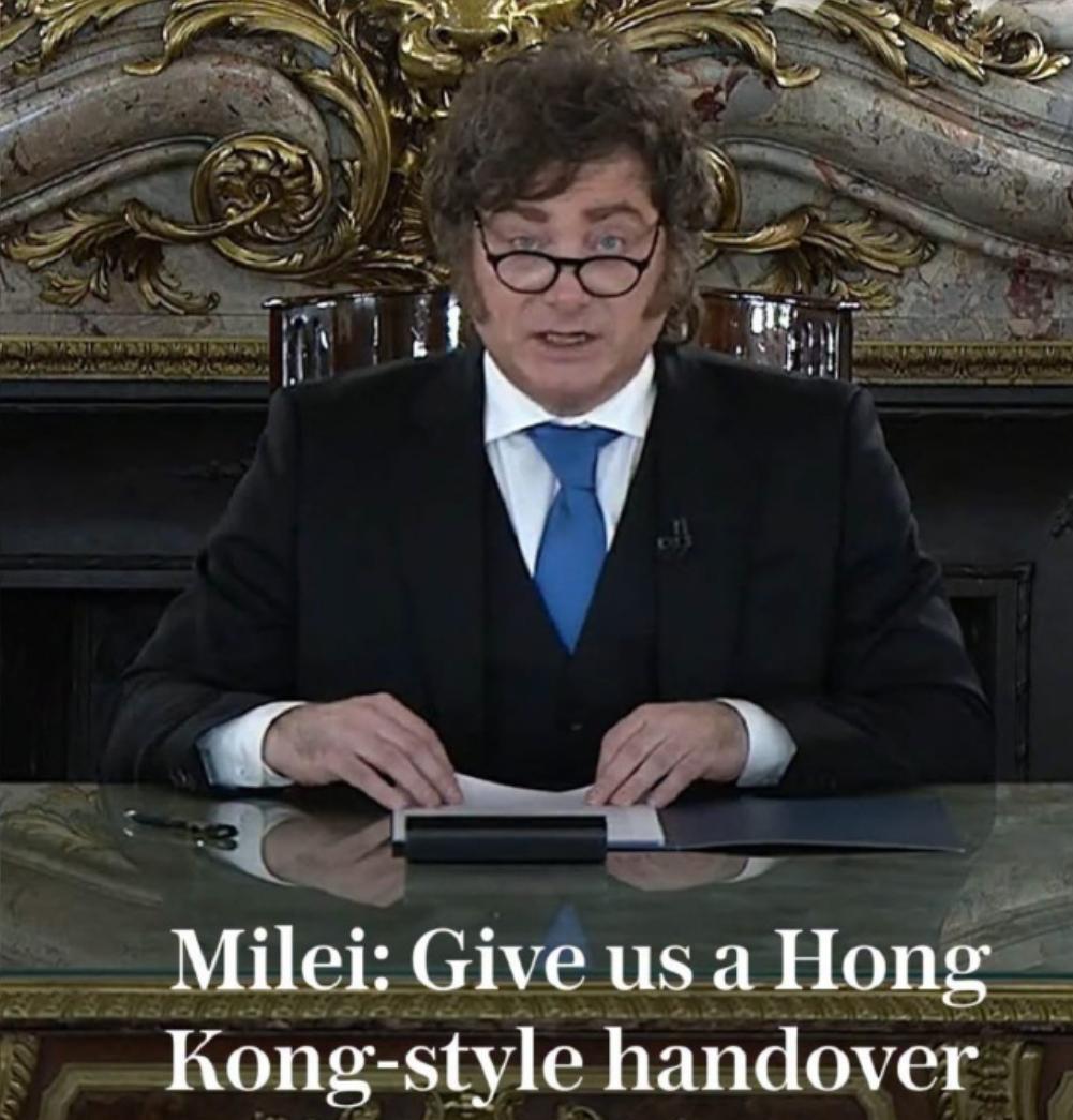 阿根廷总统米莱：请英国像归还香港给中国那样，把福克兰群岛（也就是英国的“马岛”）