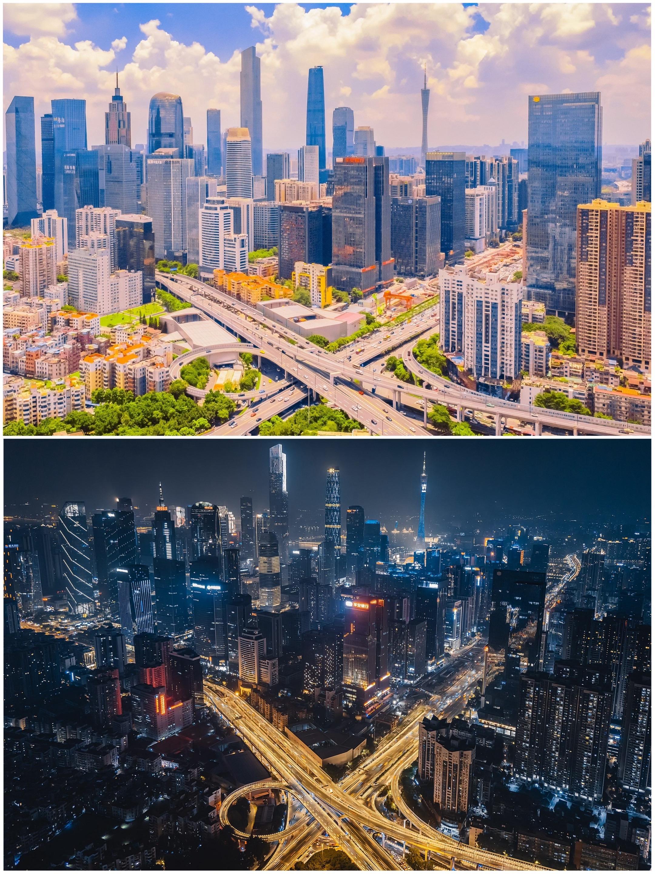 同一角度拍广州昼夜！白天治愈，夜晚璀璨。你喜欢白天还是夜晚的？