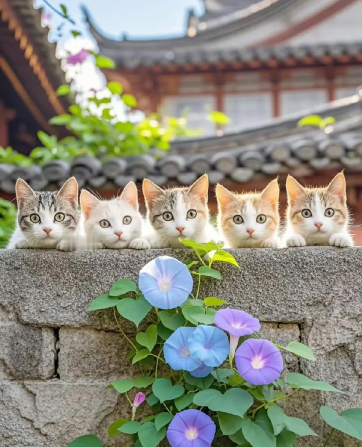 “萌猫探秘古风庭院，花影摇曳间”🐱🌸🏯