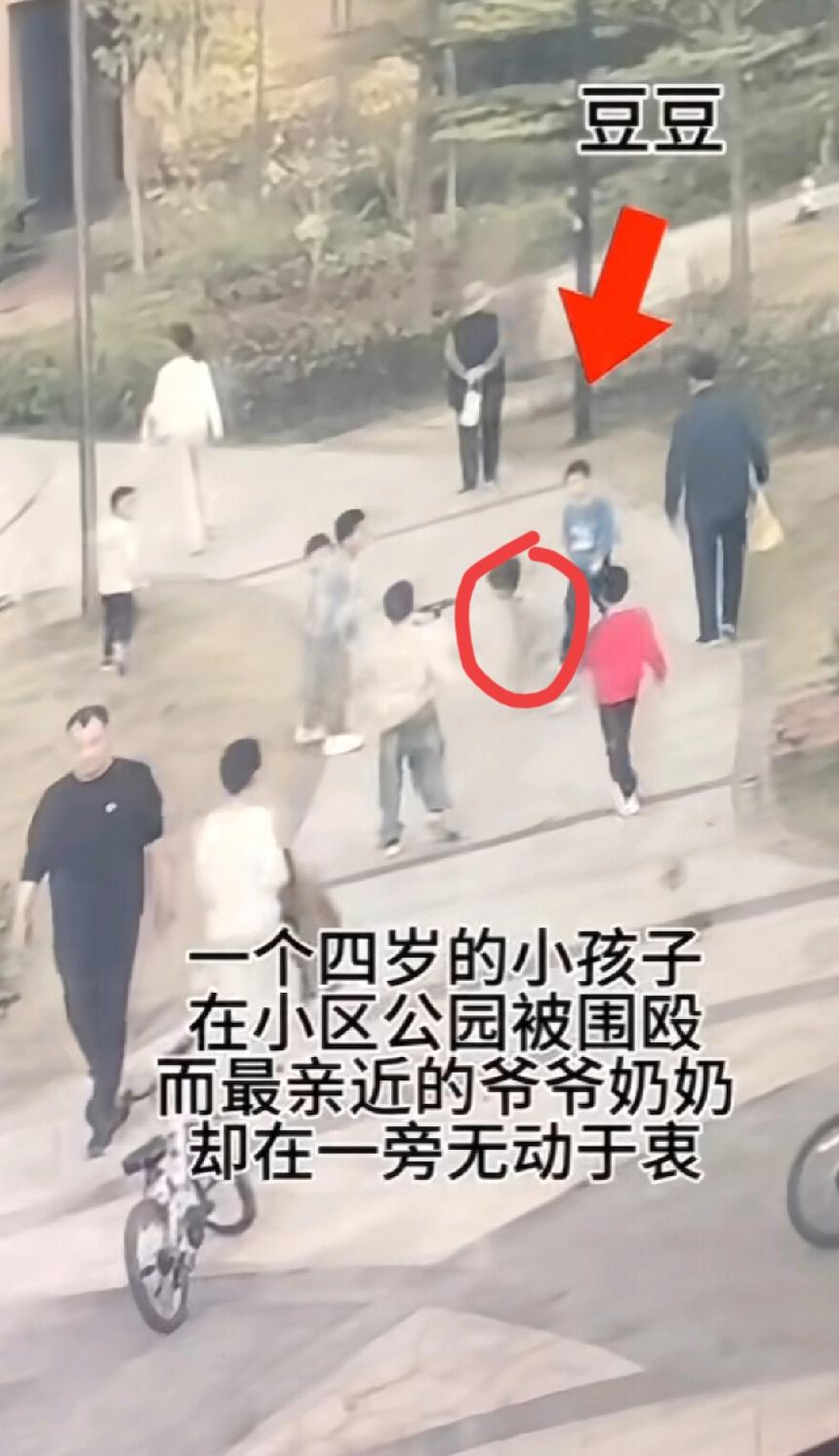 爷爷奶奶看着4岁的亲孙子在公园里被几个小朋友围殴，却无动于衷，把正在坐月子的妈妈