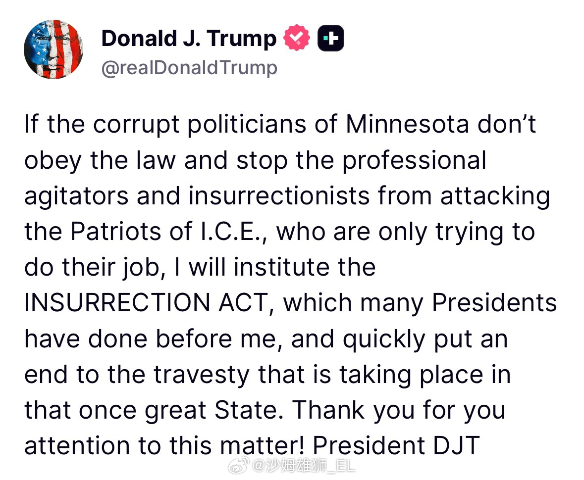 特朗普威胁称，如果美国人的反ICE抗议活动不停止，他将启动1807年的《叛乱法》