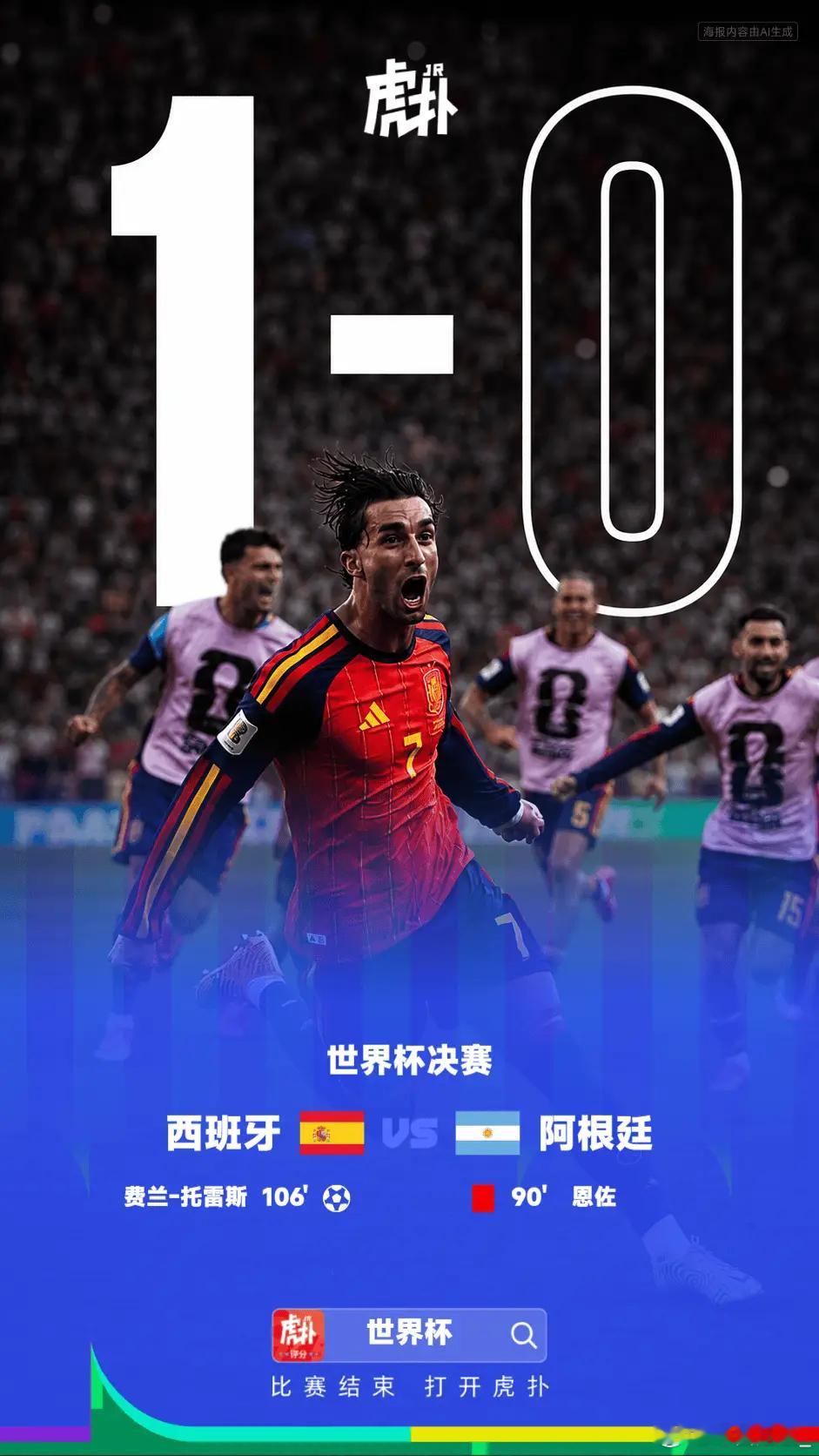 🏆 西班牙1-0阿根廷，加时赛绝杀！斗牛士军团第三次捧起世界杯！2026世界杯