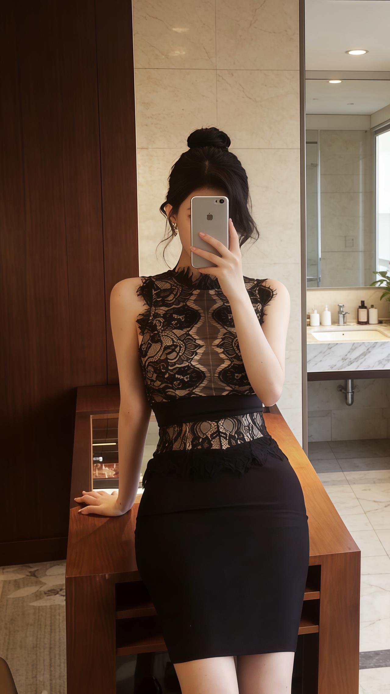 好身材是穿出来的黑色蕾丝小背心 御姐 身材挑战