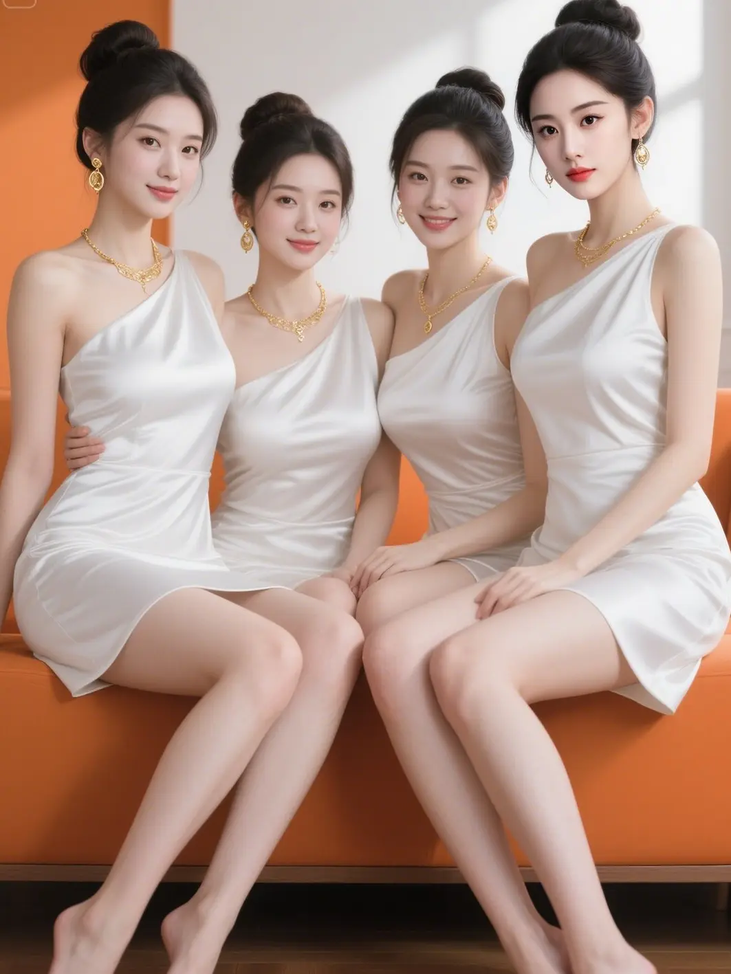 四位女神同框，简直是视觉盛宴！一袭纯净白色单肩套装，恰到好处地勾勒出曼...