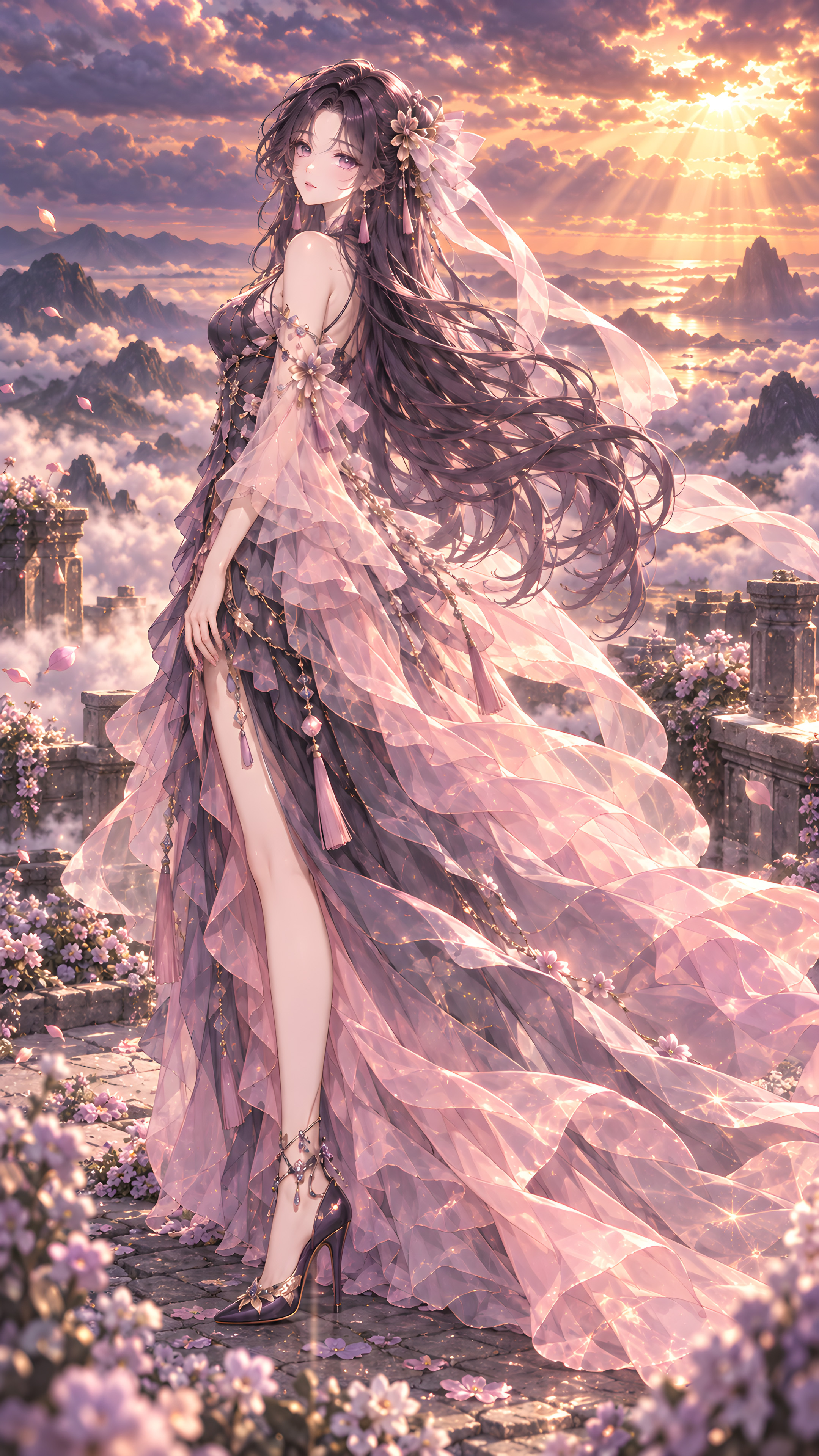 夕岚 | 她把整个黄昏穿在身上，然后转身走进了风里。手机壁纸ai绘画治愈系动漫壁