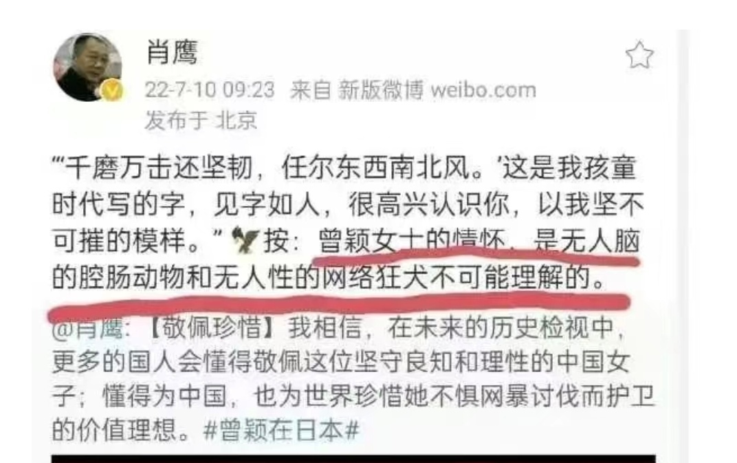 蒋方舟在反击肖鹰时，把肖鹰为之前给安倍晋三遇刺哀悼的凤凰记者辩解的言论拿出来，想
