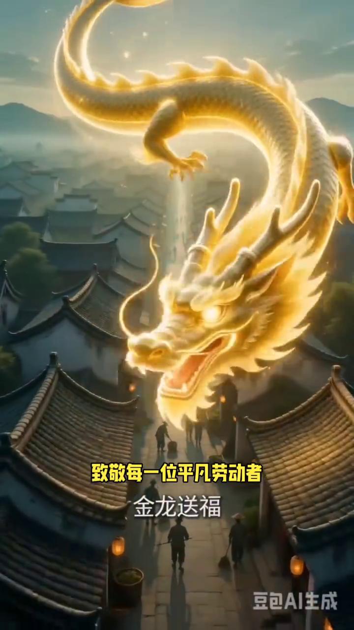 豆包AI生成。
金龙送福，致敬每一位平凡劳动者。勤恳耕耘皆有获，平安安稳少烦忧。
