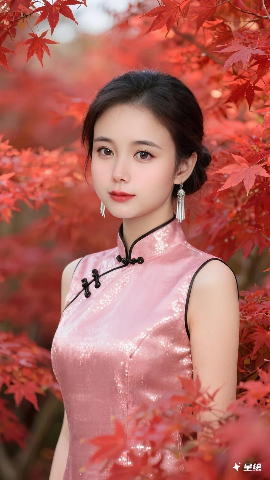 红叶映秋容，美人倚芳丛。