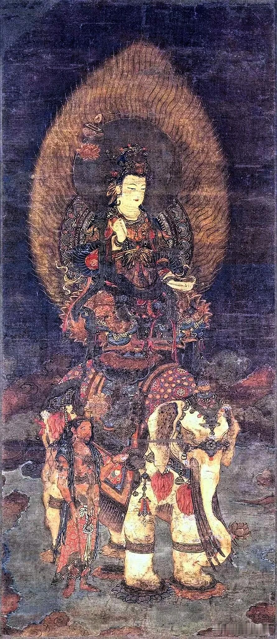 古绢传世‑乘六牙白象的大行普贤菩萨
 
但凡熟知华严文化，便一定认得普贤菩萨的专