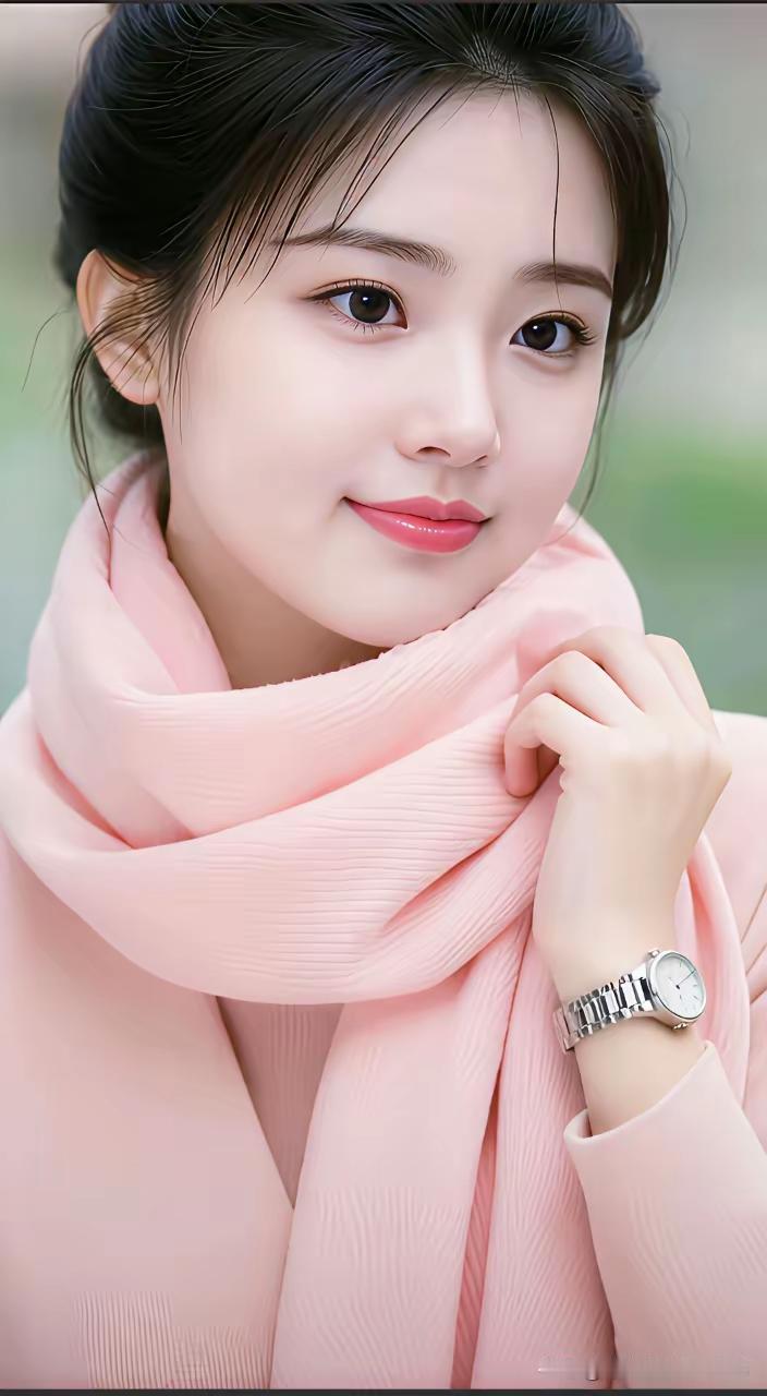温柔粉调，甜美少女心，粉色围巾搭配手表，清新自然。