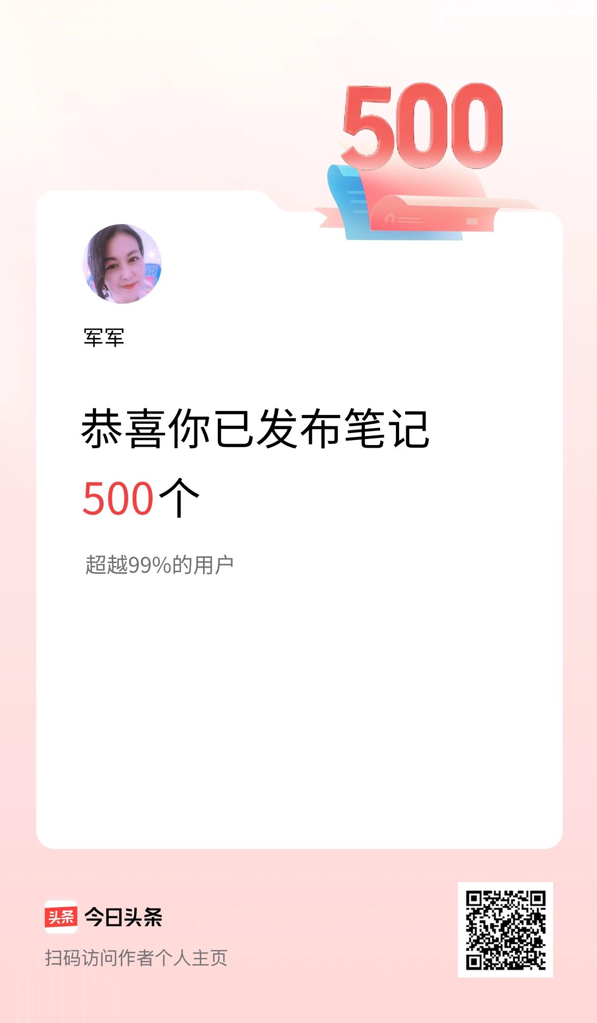 我在头条累计投稿笔记500个