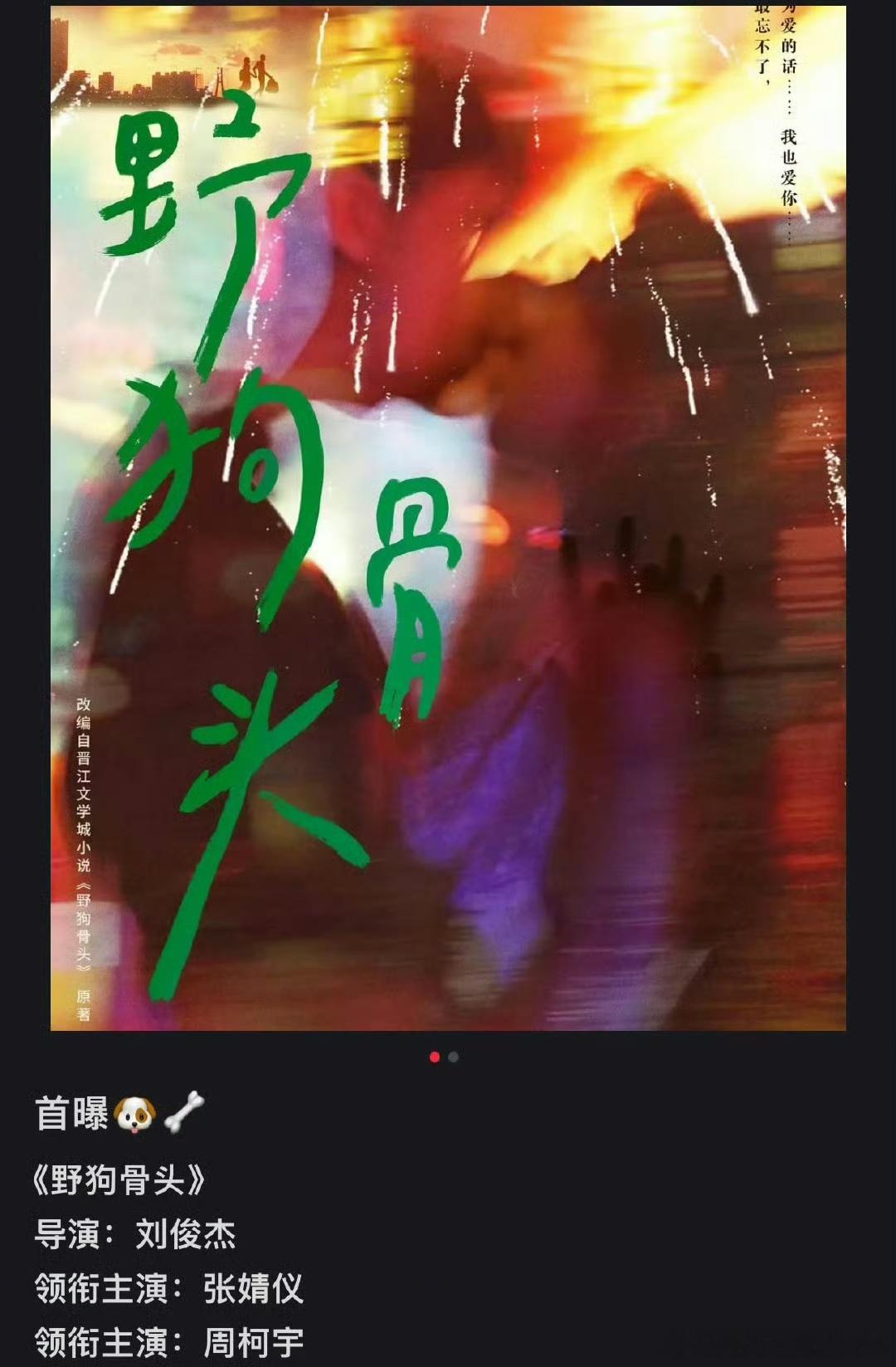 🍉野狗骨头  张婧仪、王安宇、宋威龙，5月广东开机。 ​​​