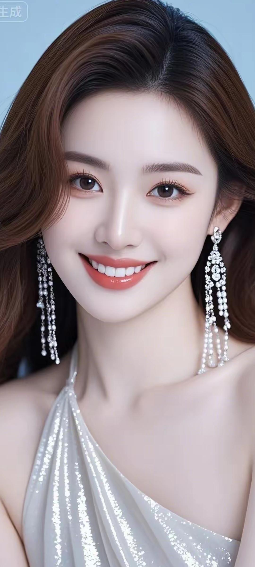 甜美笑容，闪耀耳环，优雅气质，女神范儿！💖✨