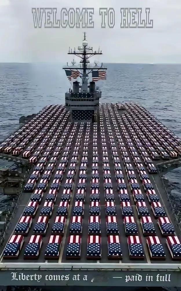 伊朗的开始对美国人发动舆论攻势战了！伊朗的在网上发布了一张图片，图中一艘美国航母