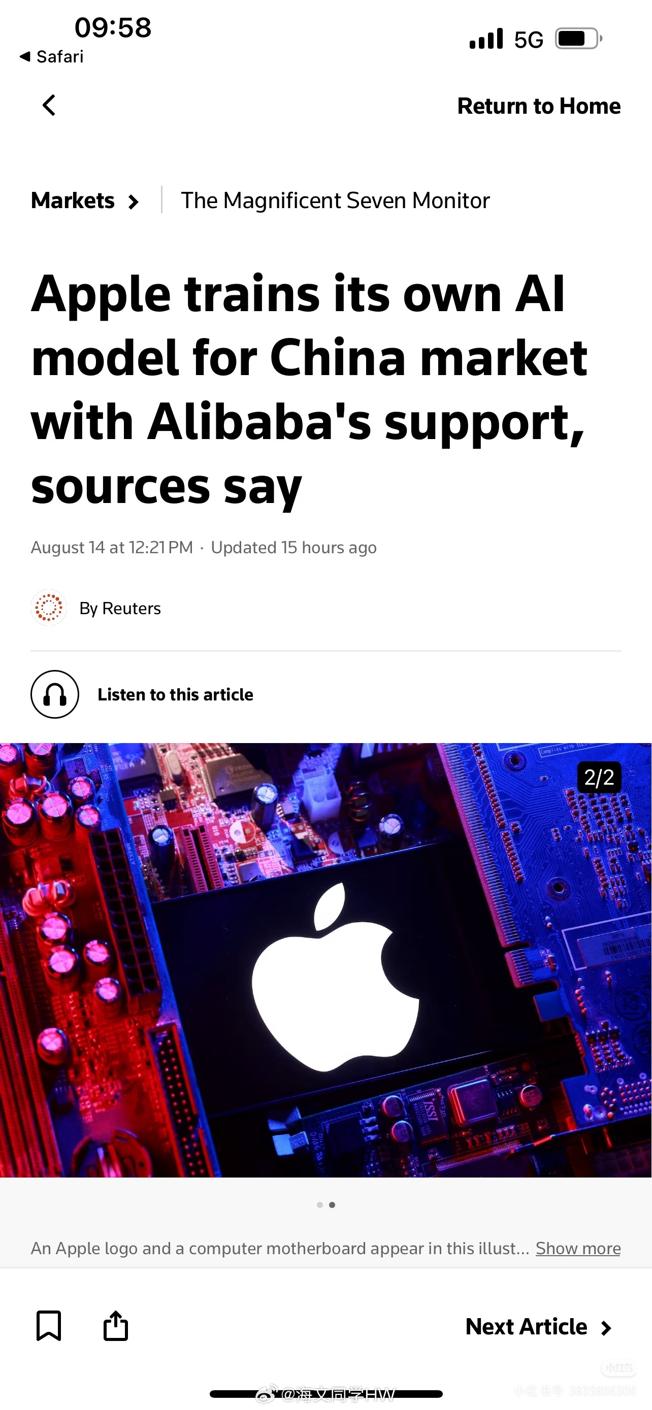 苹果被督促放弃采购中国芯片此前，为了缓解推高价格的全球芯片短缺问题，苹果一直在测