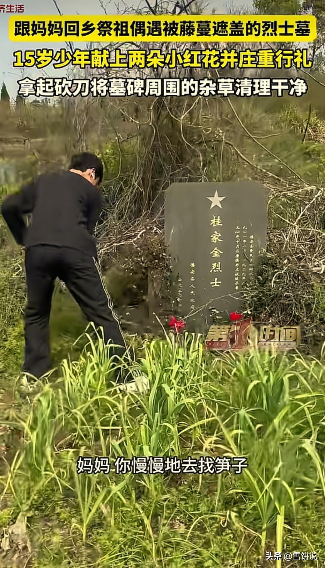 这孩子真好！江西九江，一男孩清明节跟着母亲去上山祭祖，中途看到一个烈士墓，孩子突