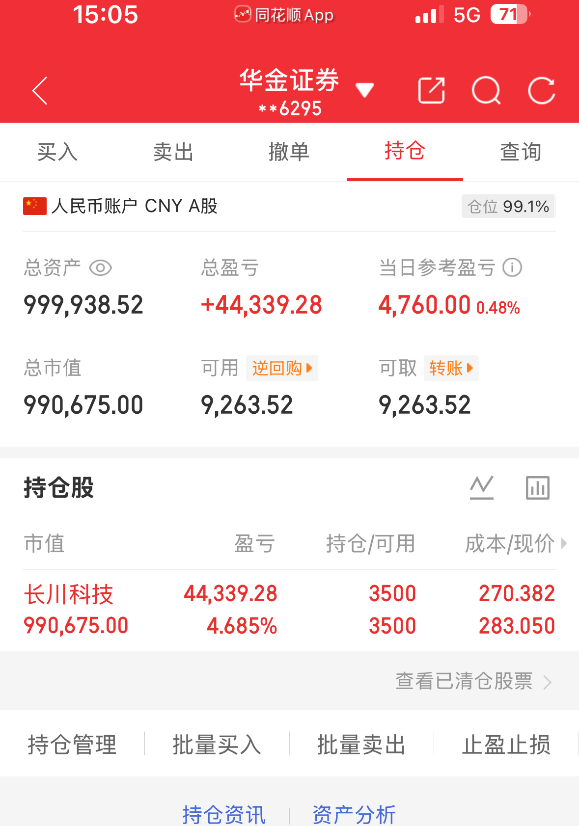 8.14炒股第199天（初始50万）总资产：999938当日参考盈亏：+4760