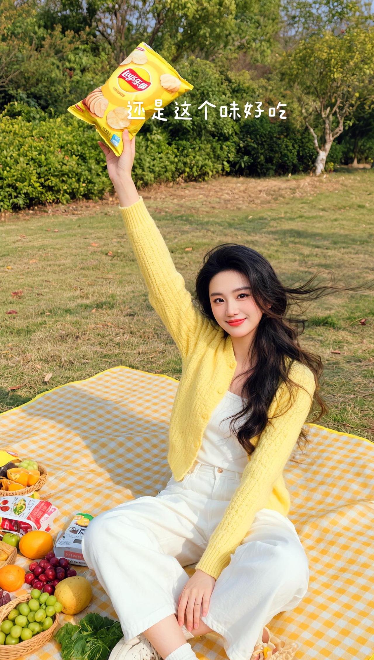 还是原味好吃，零食就吃它AI甜美野餐写真 随变ai随便玩 薯片