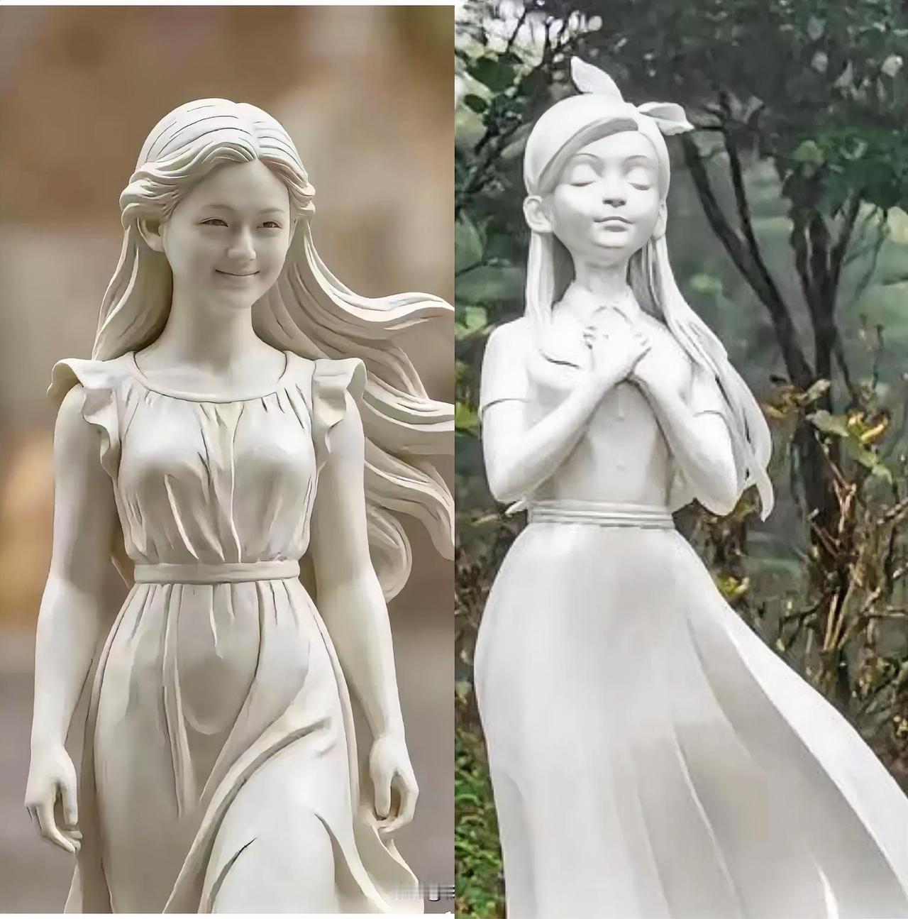 大S雕像，左边的很像本人，但太普通，右边的虽然不像，但裙摆飘逸灵动，姿势传神不古
