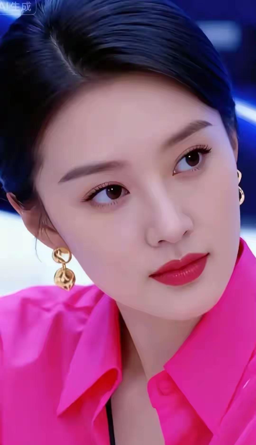 粉衣美人，耳畔金环。