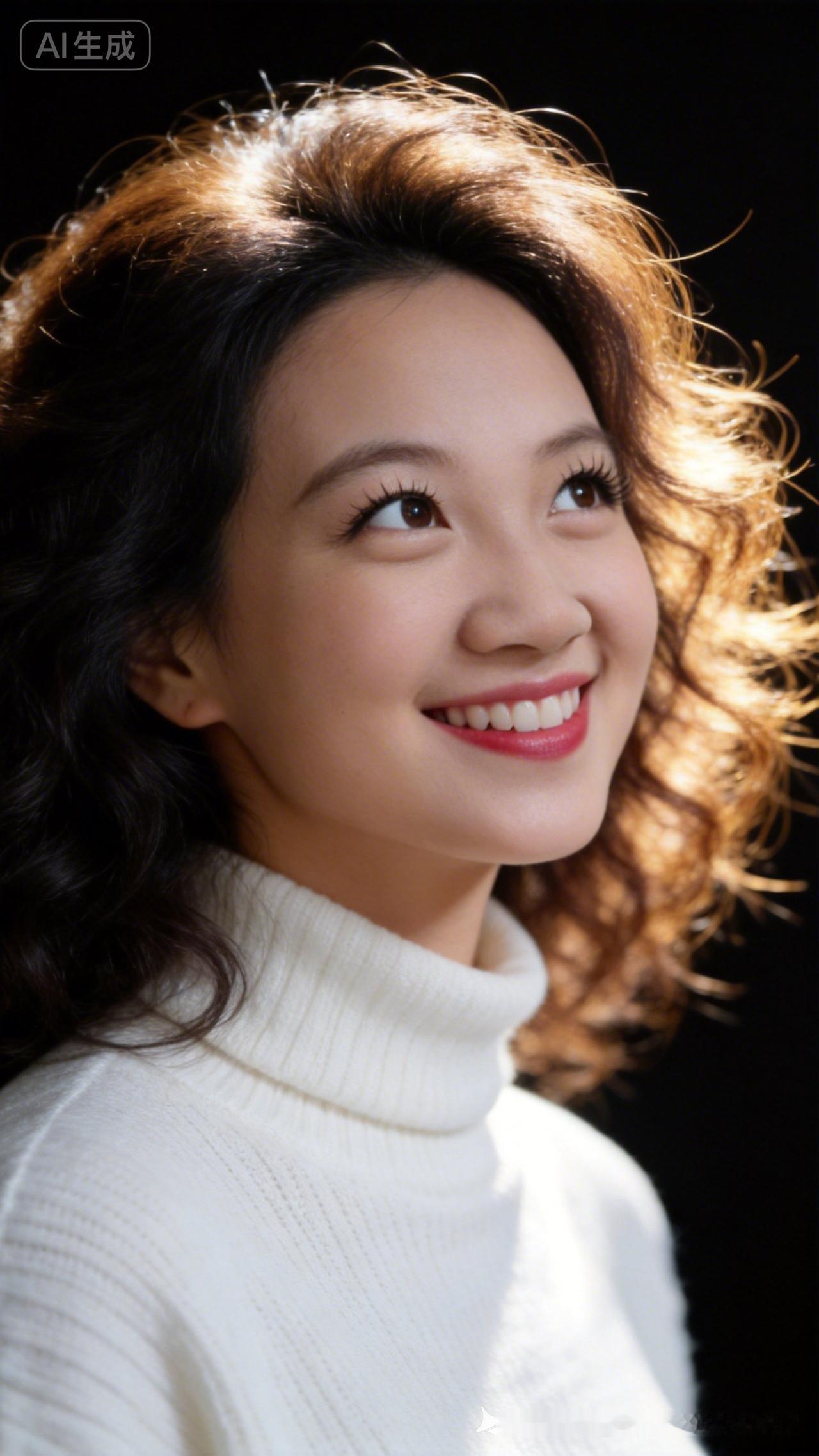 甜美笑容，温柔卷发，冬日里的温暖时光。