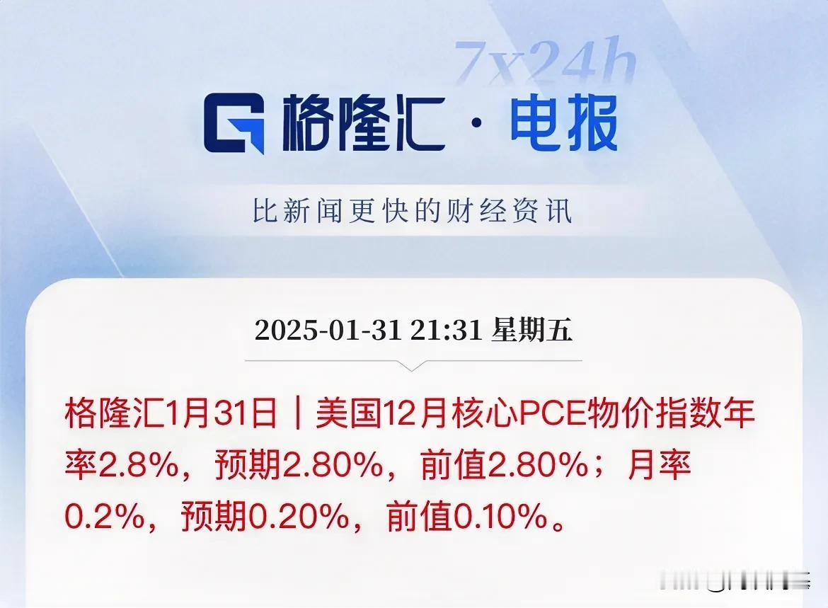 重磅数据出炉！美国12月核心PCE物价指数符合市场预期

数据显示，

美国12