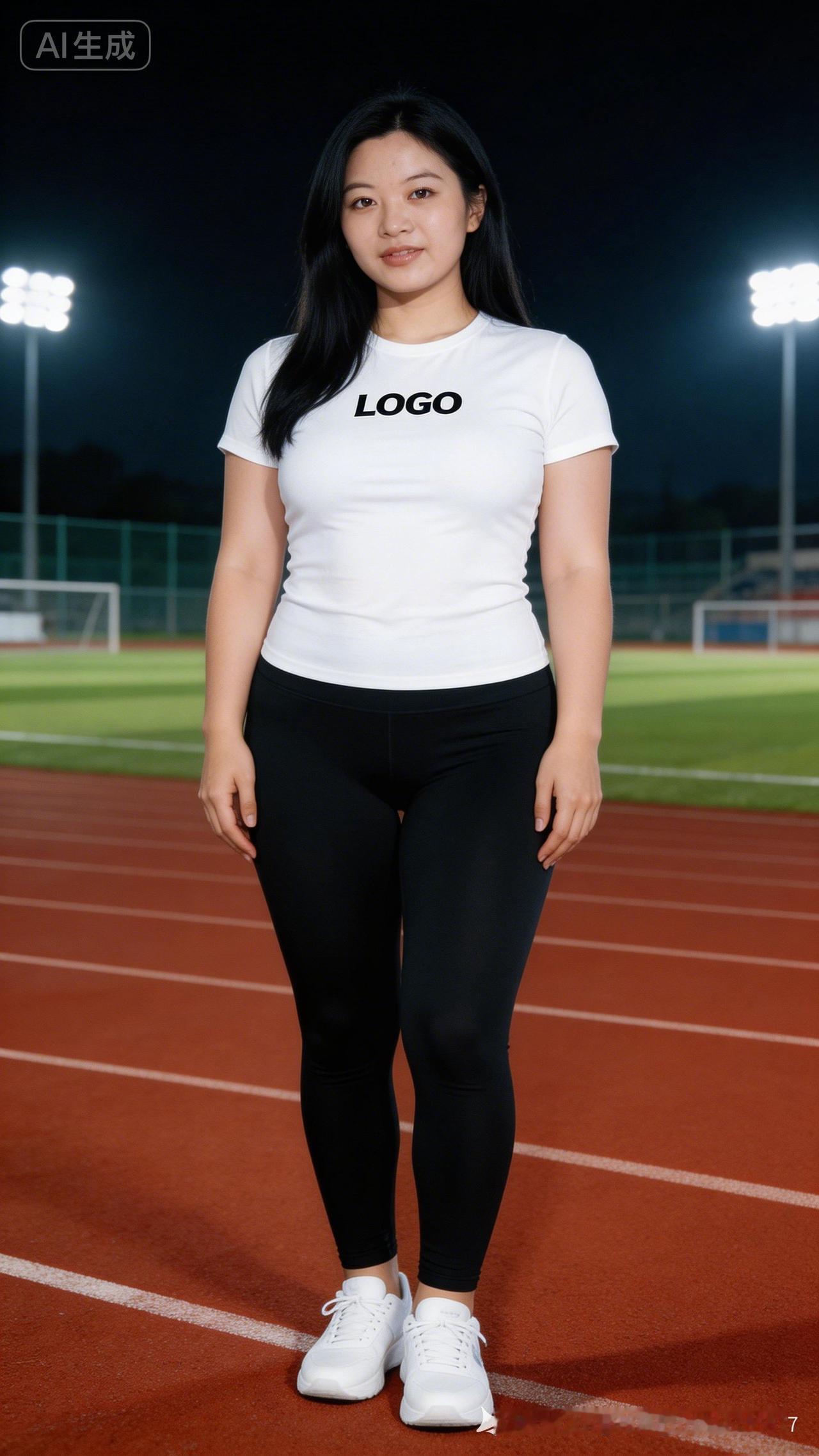 夜晚操场上的运动少女，活力满满！🏃‍♀️✨