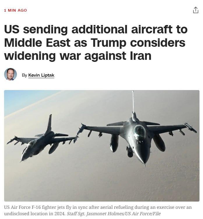 据CNN报道，一位美国官员称，美国计划从欧洲基地向中东增派更多的F-16和F-3