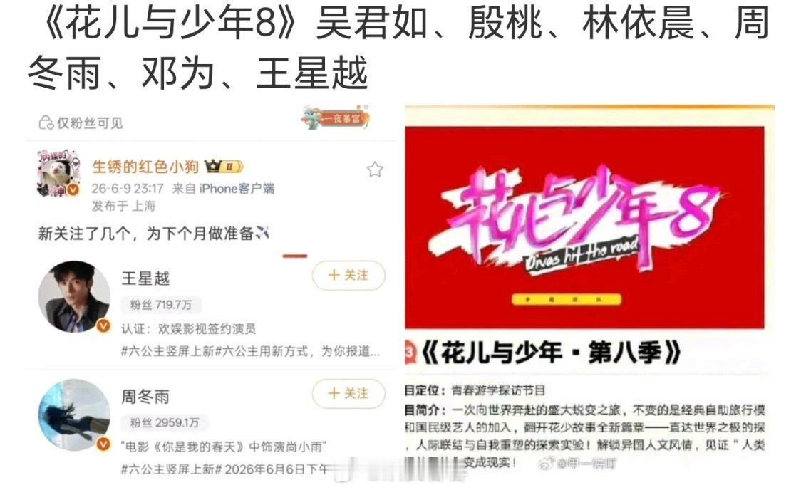 花少8阵容周冬雨要不还是再考虑考虑吧，之前她参加综艺就脱了一层皮 花少8影后季
