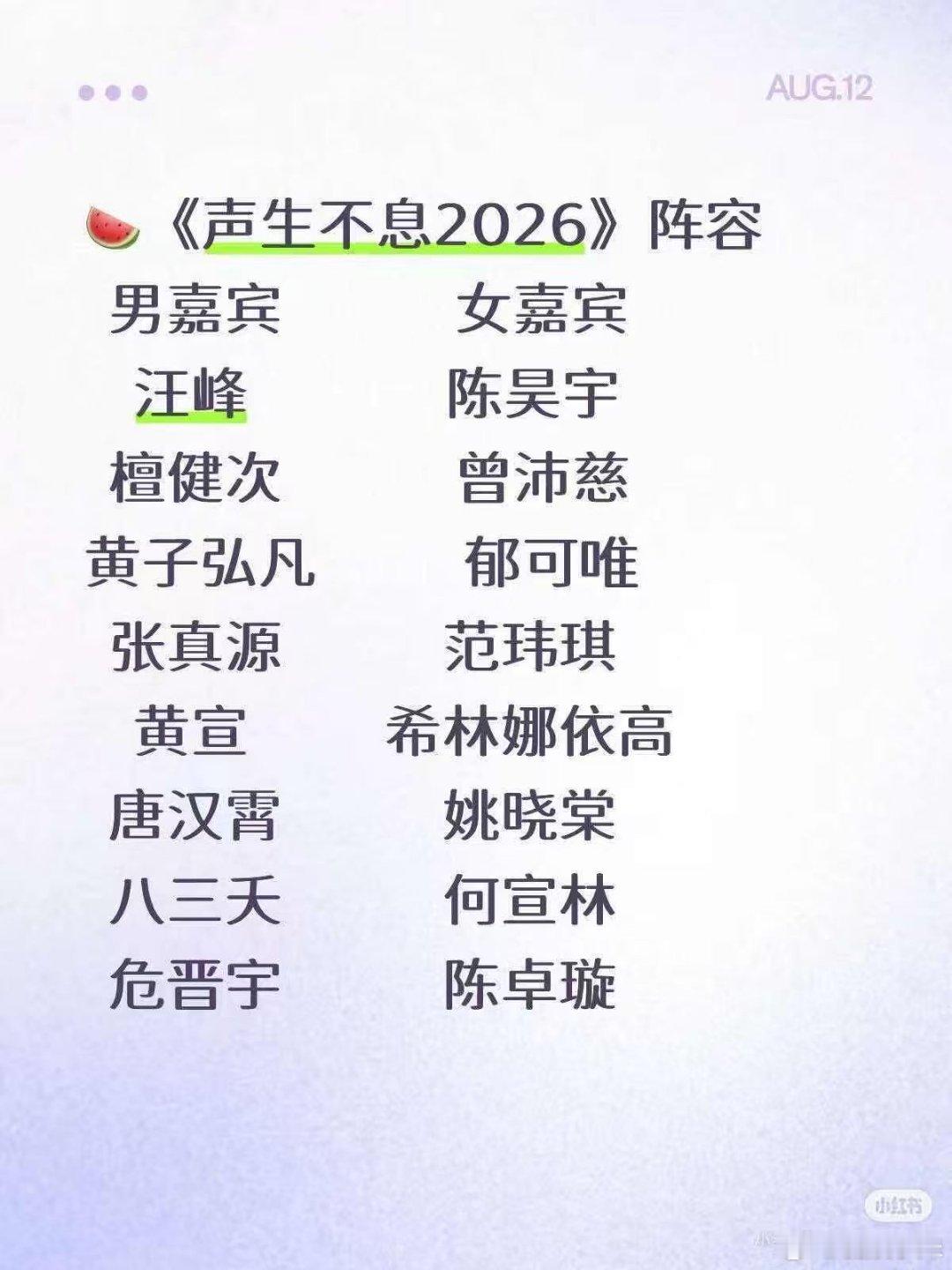 网传嘉宾名单引发热议，大家的期待值直接拉满，提醒一下目前只是网传，最终名单以节目