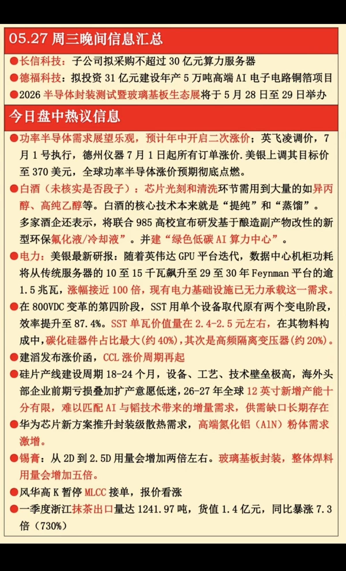 5.27周三  晚间  财经热点汇总！

1.半导体封测、玻璃基板
2.功率半导