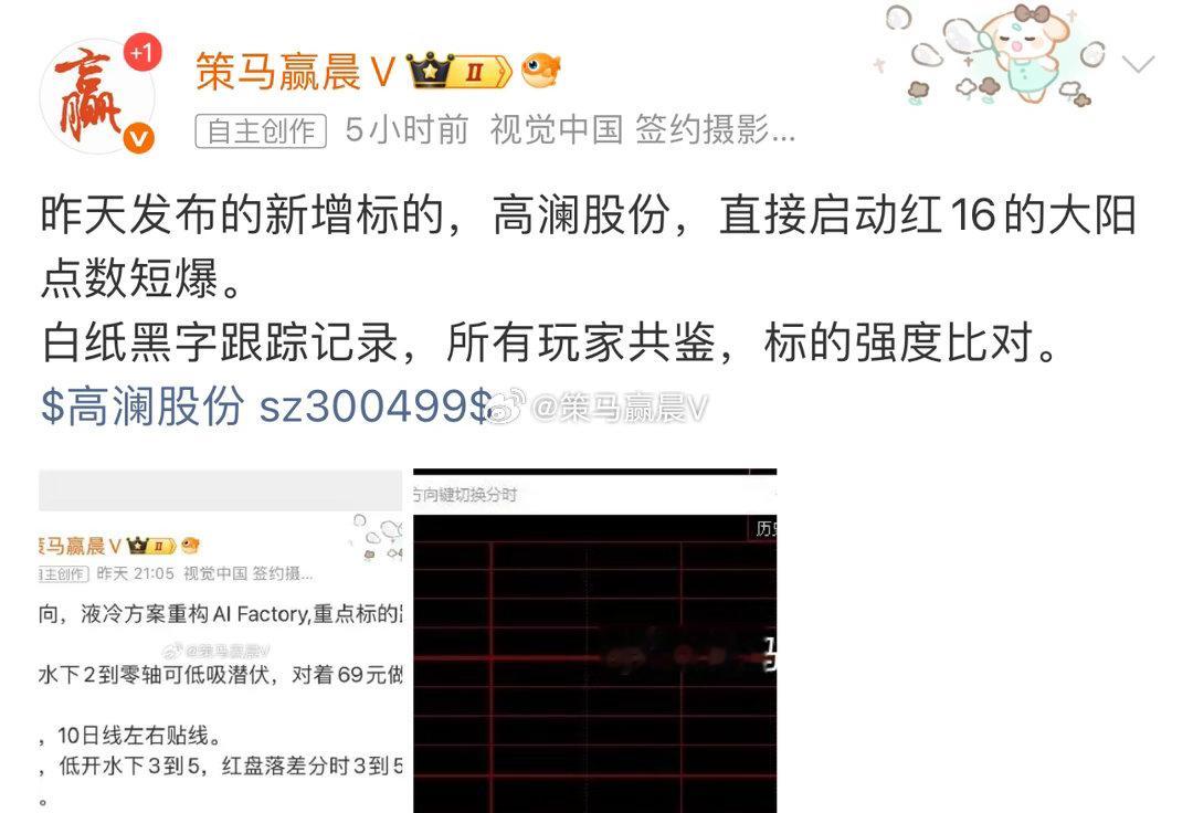 高澜股份，上午盘异动大阳，报收红10，锁仓在手跟踪记录。 白纸黑字共鉴。$高澜股