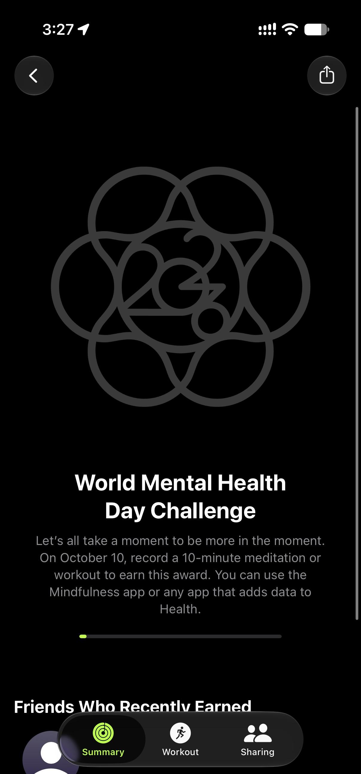 今日 Apple Watch 徽章，冥想十分钟 ​​​