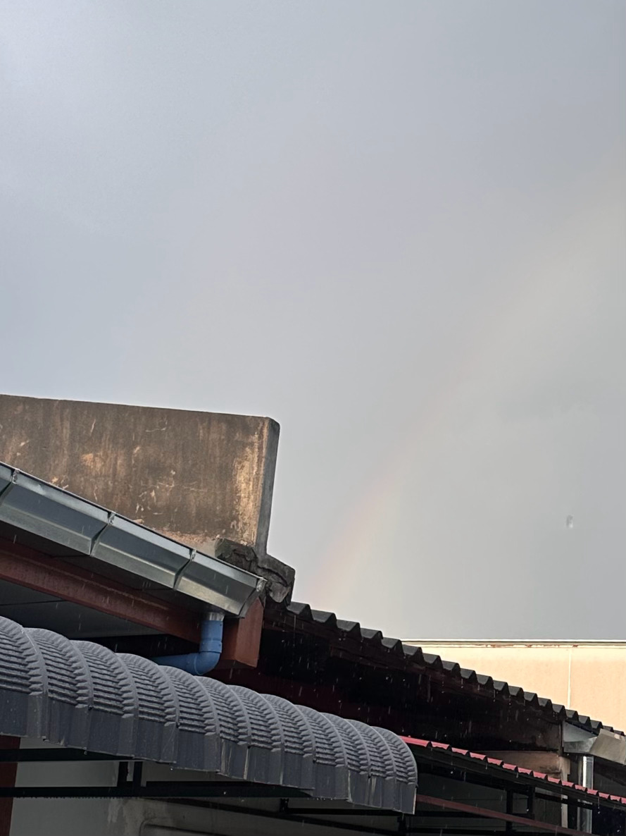 暴雨中的彩虹，淡淡的…… 